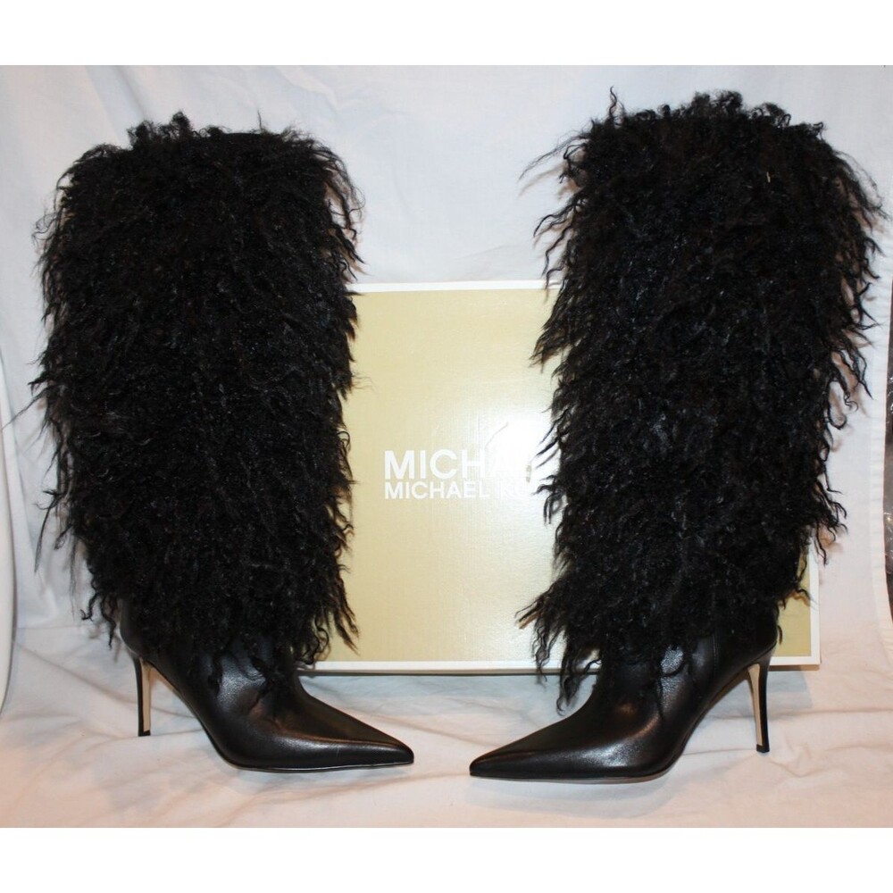 Michael Kors Women's Dawn Heeled Tall Fur Boots NEW $385 Black Sz 7
